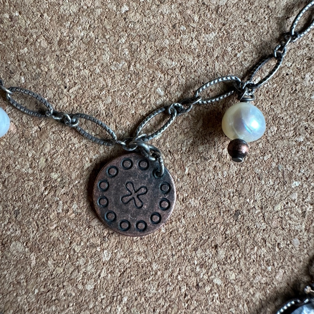 Silpada Sterling 925 Silver, Copper Coin & Pearl Tiered Necklace - Picture 6 of 6